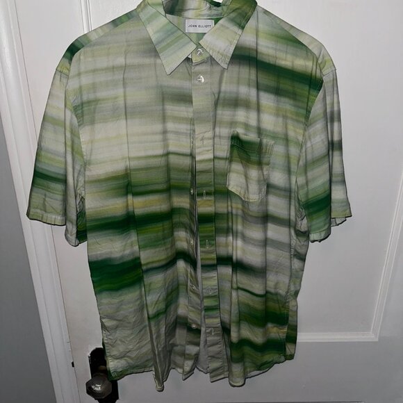 John Elliott Cloak Print Short Sleeve Button-Up - Green (MOTION MEADOW) - Medium - Picture 2 of 6